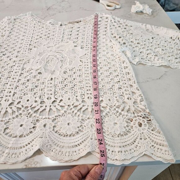 Soft Surroundings Medium White Lace Crochet Top Cottagecore Boho Feminine - Picture 6 of 8